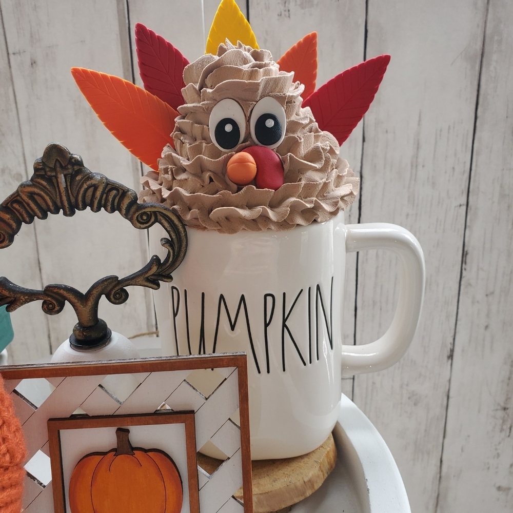 Turkey Mug Topper | Fall / Thanksgiving Tiered Tray | Holiday Decor